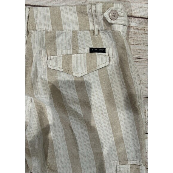 Sanctuary x Anthropologie Stripe Mid-Rise Crop Linen Blend Pants Beige Size 29 - Picture 6 of 11